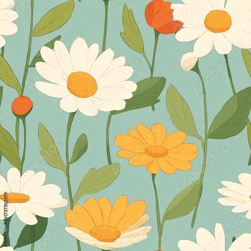 Seamless daisy pattern retro floral aesthetics nature tile design vibrant environment aesthetic viewpoint