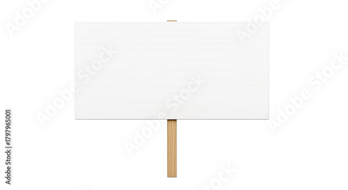 Blank white sign on a wooden stick simple vector illustration for protest or advertising Isolated on transparent background, png