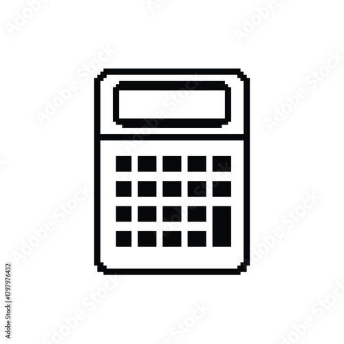 Calculator outline design in pixel art style representing accounting finance or mathematical device