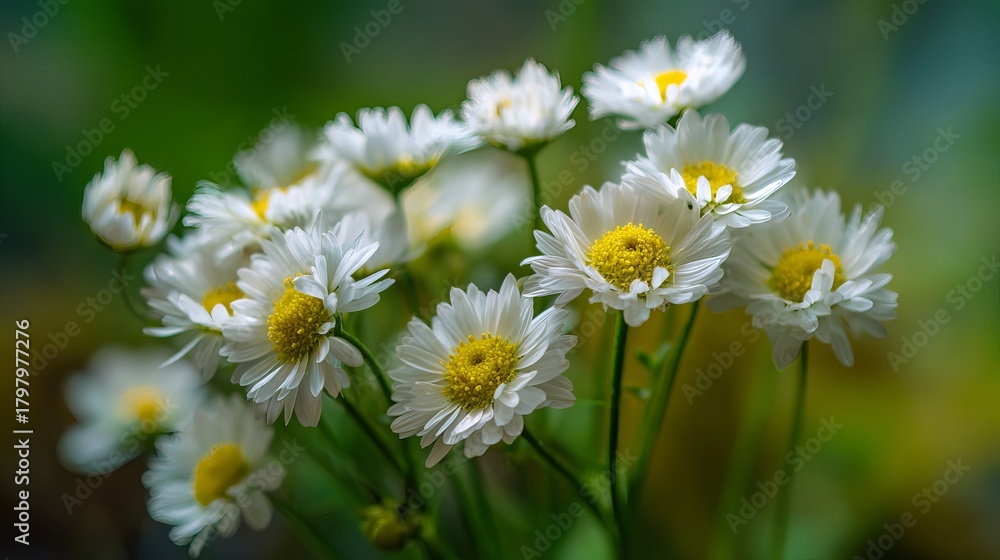 Fototapeta premium Delicate white daisies with vibrant yellow centers bring a touch of natural beauty to any project or design, evoking feelings of joy