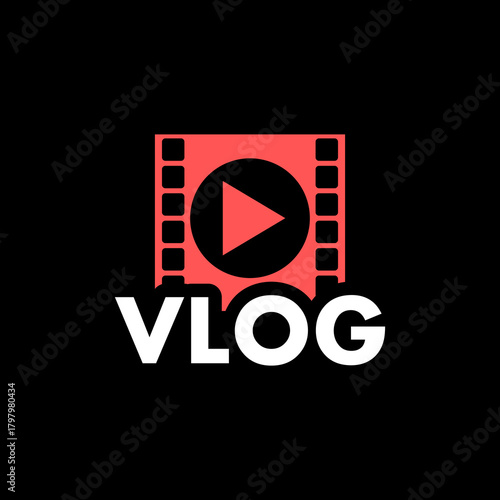 Vlog play icon isolated on black background