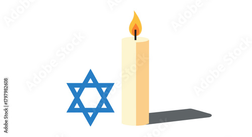 Candle light and star of david symbol, showcasing jewish culture representation of faith and