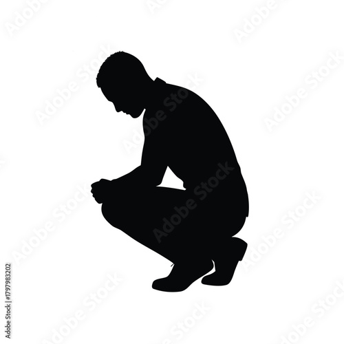Man Silhouette Squatting Illustration Icon Sign Symbol Object Concept Vector