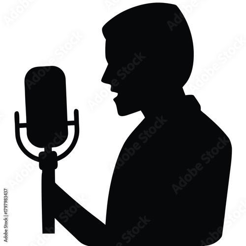 Man Silhouette Speaking Into Microphone Icon Sign Symbol Object Concept Vector