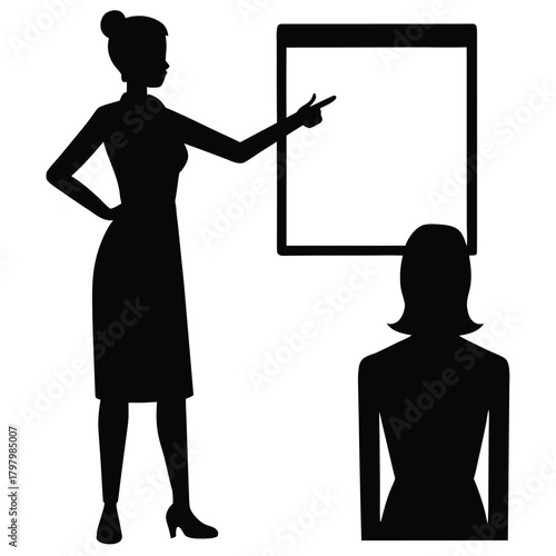 Silhouette Illustration of Teacher Presenting Lesson to Student on Board