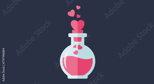 Enchanting elixir of love, a vector illustration of a potion bottle emitting hearts symbol