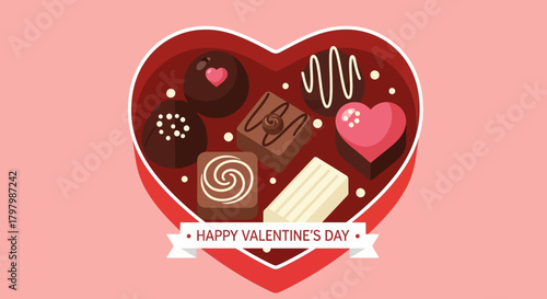 Valentine's day surprise chocolate heart box illustration suitable gift and tasty treat vector