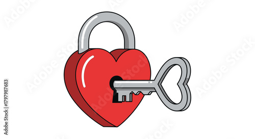 A symbolic depiction of affection: the heart-shaped padlock and key romantic illustration