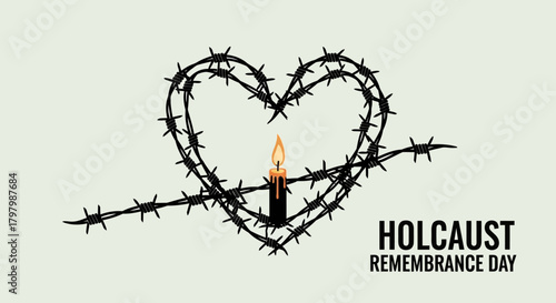 A poignant symbol of Holocaust Remembrance Day: Heart of barbed wire and candlelight vigil