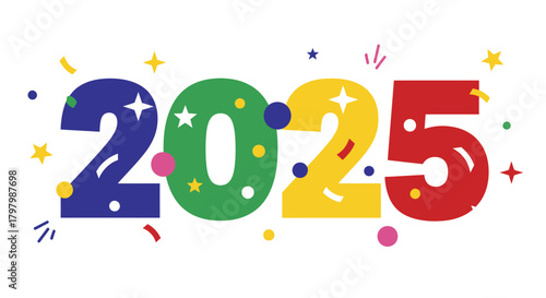 Festive and vibrant graphic illustration celebrating the upcoming year 2025 with a cheerful