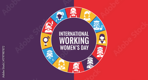 International Working Women's Day colorful graphic celebration showcasing female occupations