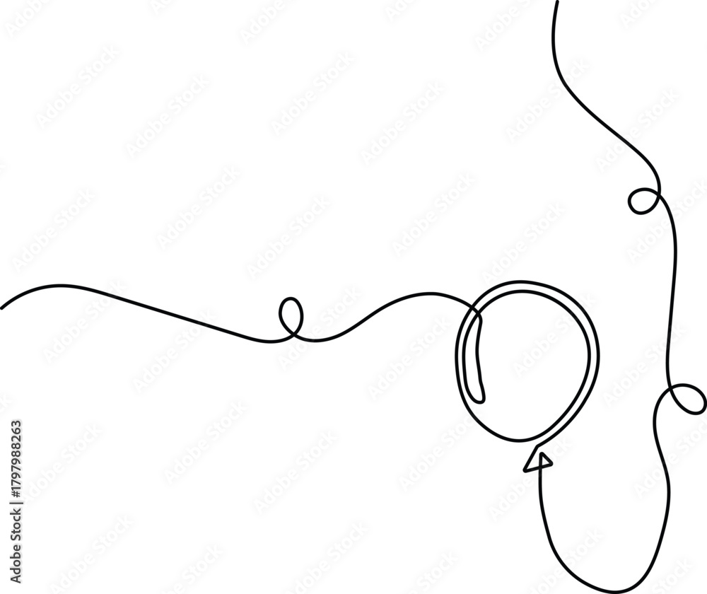 Obraz premium Minimalist drawing of a simple celebration balloon on a curly thread