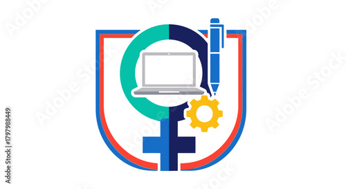 Symbolic emblem embodying female empowerment in technology and engineering design