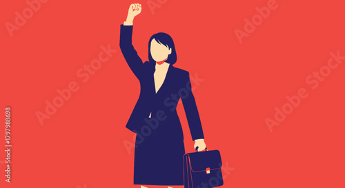 Empowered businesswoman raising her fist in a modern stylized illustration for strength