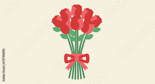 Elegant bouquet of crimson roses tied with a matching bow, creating a charming and classic floral
