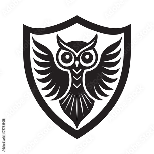 Majestic Owl Crest Shield Silhouette Design