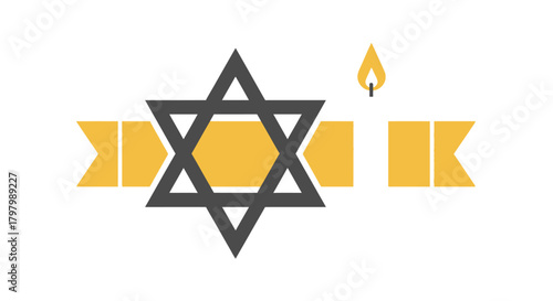 Graphic representation of jewish symbolism with david star and lit candle minimalist design