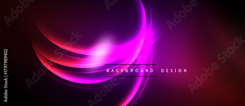 Abstract purple light streaks form dynamic curves. Dark background emphasizes bright central glow, modern design element.
