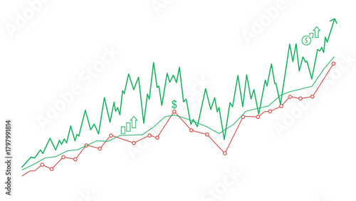 Stock Market Growth Chart Vector, Financial Trading Graph, Rising Line Trend, Investment Analytics Diagram, Profit Increase and Business Performance vector Illustration