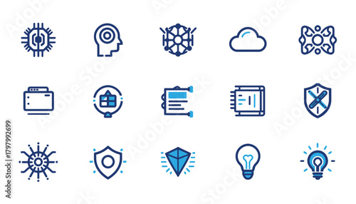 AI and technology icon set