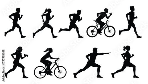 Fitness and running silhouette set