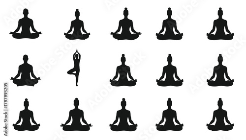 Yoga and meditation silhouette pack