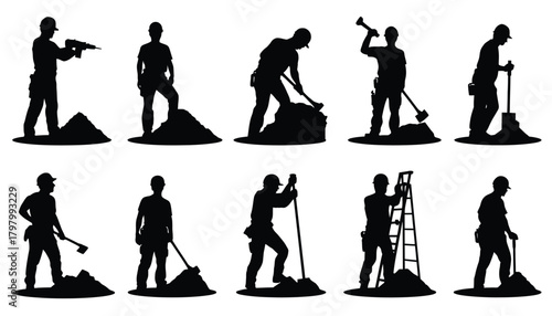 Construction worker silhouette set