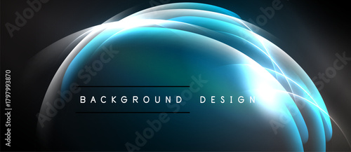 Abstract blue light curves form elegant backdrop. Modern design elements create dynamic visual experience. Minimalist text adds clarity.