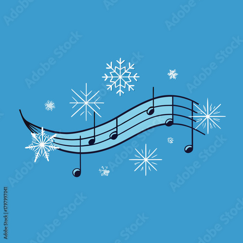 Winter melodies musical notes and snowflakes dance on a blue background