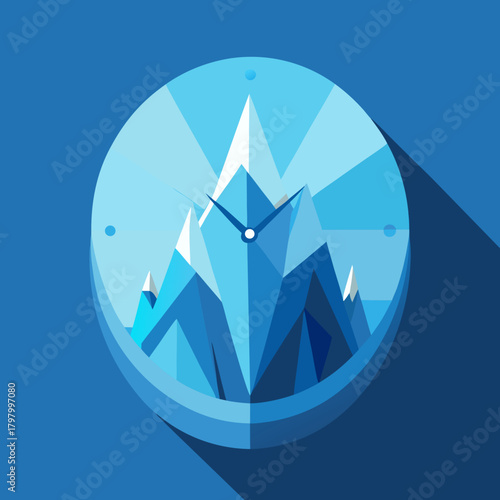 Abstract geometric mountain peaks integrated into a modern clock face design