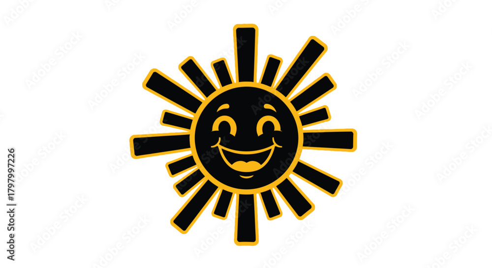 Fototapeta premium A cheerful black and yellow sun icon with radiating lines creating a warm design