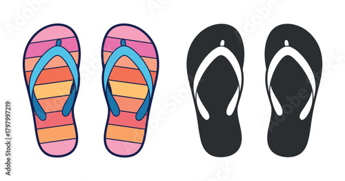 Summer flip flops vector design with colorful stripes