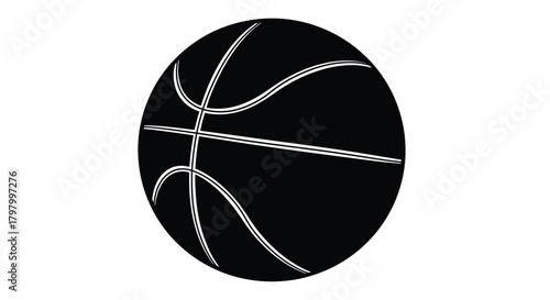 A simple black and white illustration of a classic basketball design
