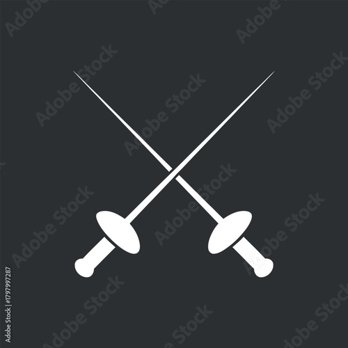 Crossed fencing foil vector icon on dark gray background