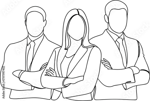 Business team illustration in minimalistic line art style