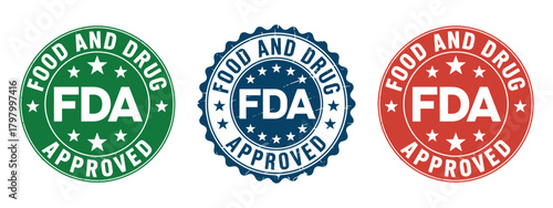 Green blue red fda approved stamp designs set on transparent background