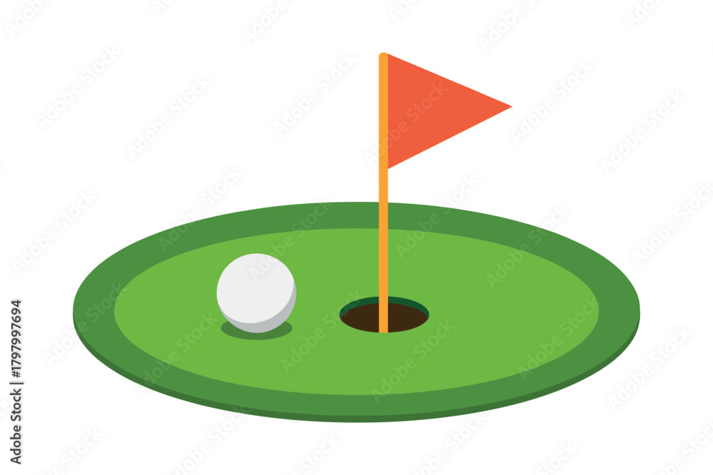 Fototapeta premium Golf Green with Ball and Flag Isolated on Transparent Background