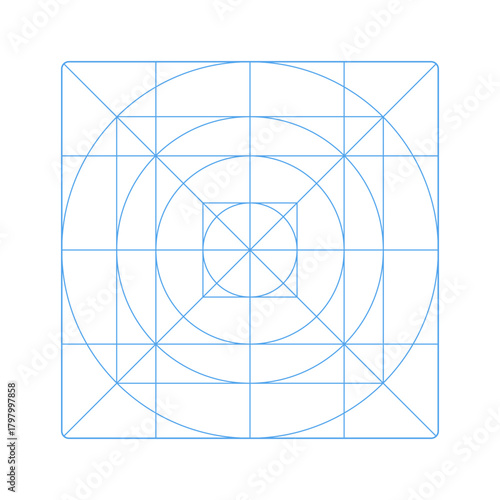 Guide, sizing for application logo design. App icon size template. Icon grid isolated on a white background. Blank, blue grid pattern for web, mobile system app. 