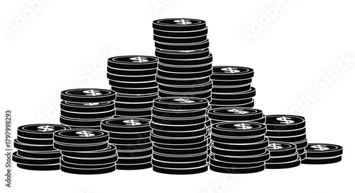 A monochrome stack of poker chips forms a pyramid shape