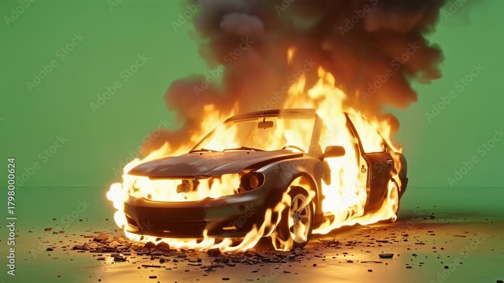Car Radiator Exploding Animated High-quality 3D animation of a burning car wreck, positioned amidst a ...
