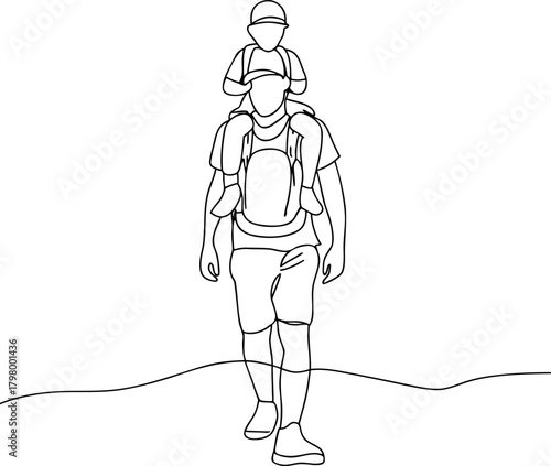 Father and Son Hiking together single line drawing