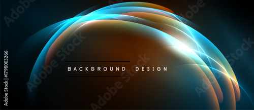 Abstract design features flowing lines, vibrant colors. Dark background emphasizes bright curves, creating dynamic visual effect.
