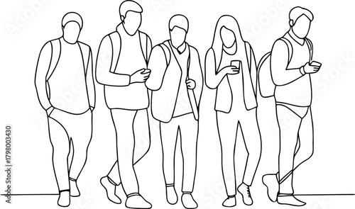 Line art illustration of modern digital nomads