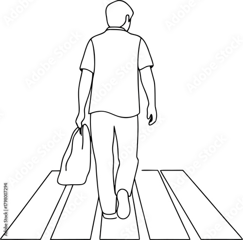 Person crossing street vector line art illustration