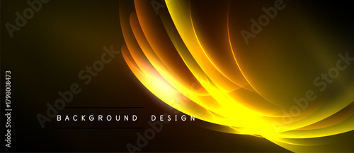 Dynamic golden curves radiate from bright center. Dark background emphasizes flowing lines, creating modern design element.
