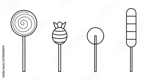 Lollipop vector icon. Flat linear set of sweets logo. Candies in thin line style.
