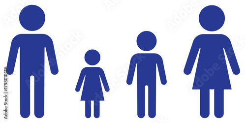 Stickman family silhouette set, Stickman parent child icon pack, Stickman human figure family collection