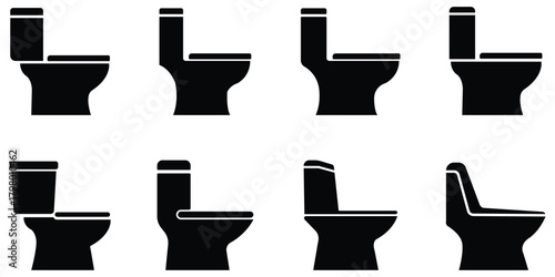Toilet silhouette icon set, Bathroom fixture icon collection, Restroom bowl shape pack