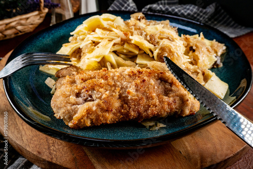 Pasta with sauerkraut and mushrooms.