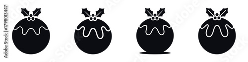 Christmas Pudding Ball Vector Illustration Set – Winter Holiday Dessert Silhouette, New Year Festive Food Icon, Traditional Sweet Treat, and Seasonal Celebration Decoration Design Art